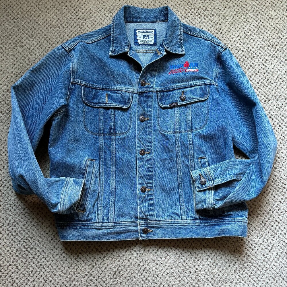 Vintage Denim Lee Jacket from the 1999 Ironman in Lake Placid USA - PTP 26” EUC